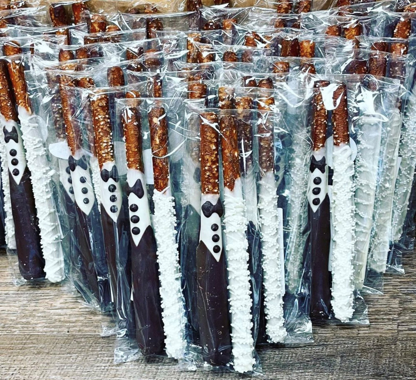 Bride & Groom Pretzel Rods chocolate Sweeties Candy Cottage   