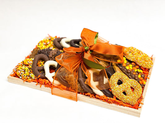 Holiday Gourmet Chocolate & Pretzel Tray Chocolate Covered Pretzel & Gourmet Chocolate Platter Sweeties Candy Cottage   